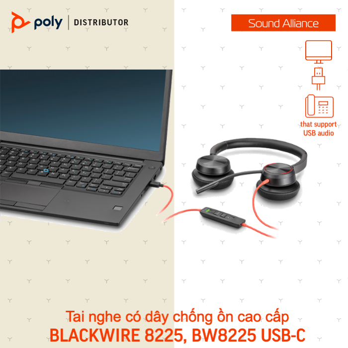  Tai nghe ANC có dây USB Stereo Poly Blackwire 8225, BW8225 