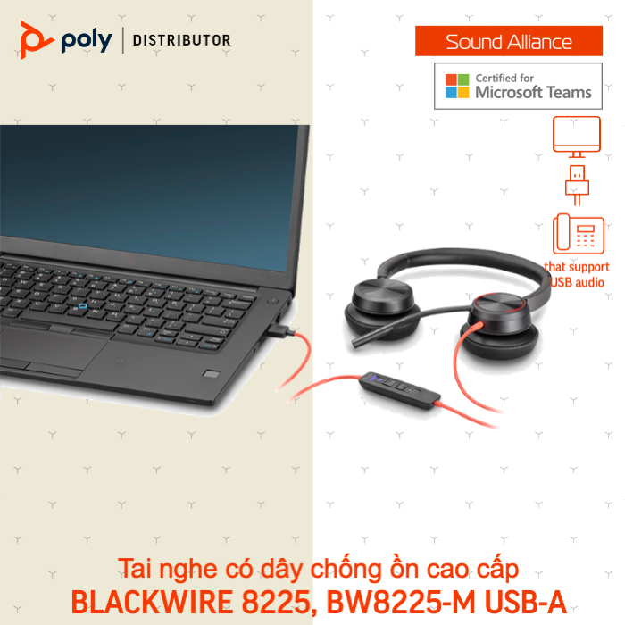  Tai nghe ANC có dây USB Stereo Poly Blackwire 8225, BW8225 