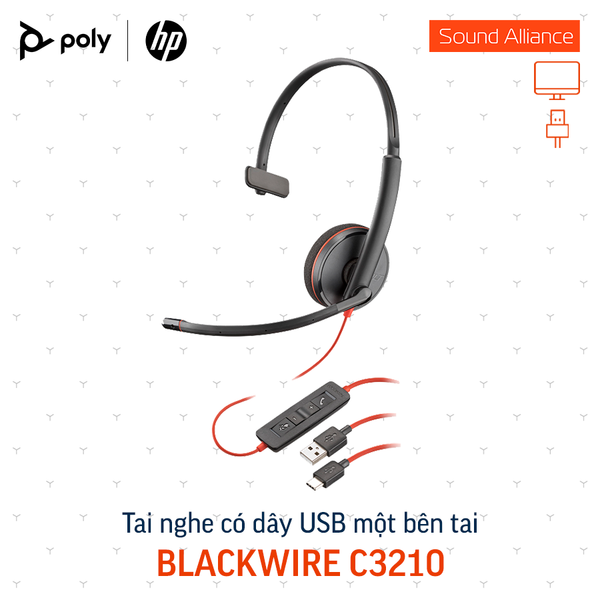  Tai nghe có dây USB một bên tai Poly Blackwire 3210, C3210 