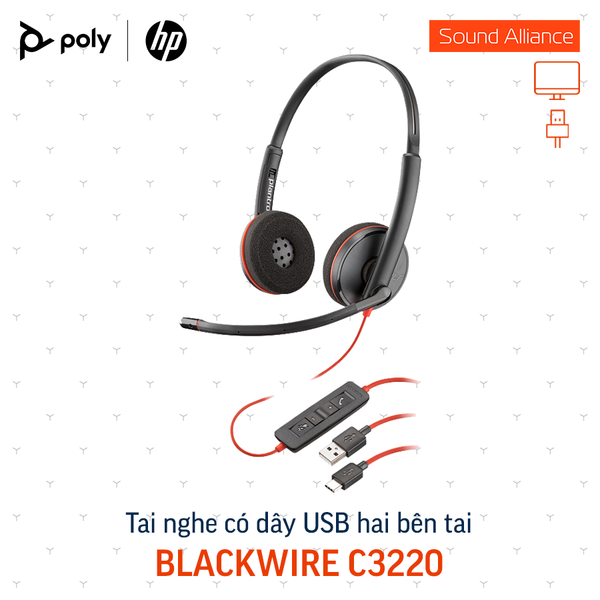  Tai nghe có dây USB hai bên tai Poly Blackwire 3220, C3220 