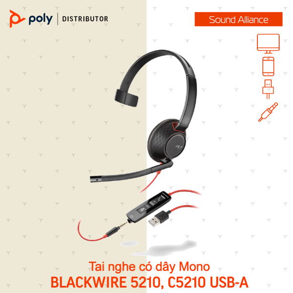  Tai nghe có dây USB Mono Poly Blackwire 5210, C5210 