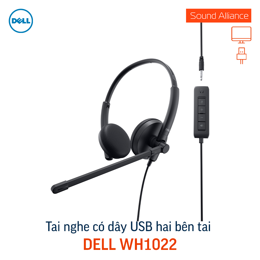  Tai nghe có dây USB hai bên tai Dell WH1022 