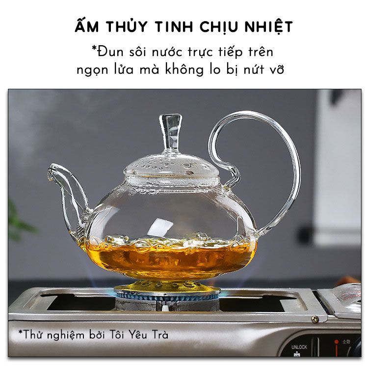 Ấm Pha Trà Thủy Tinh Chịu Nhiệt Quai Vòng Tiện Lợi Dung Tích 600ml