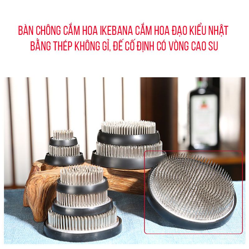 Bàn chông cắm hoa Ikebana hình tròn cỡ lớn cắm cành to bằng thép không rỉ (cỡ 130mm nặng 2kg).