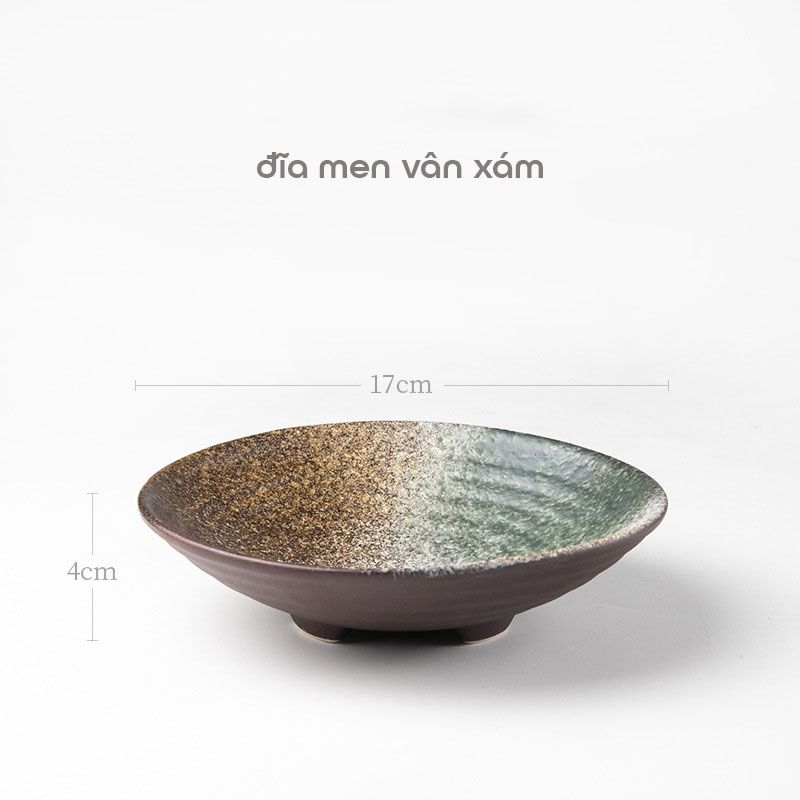 Đĩa cắm hoa gốm sứ phong cách Ikebana, cắm hoa trường phái Ohara Nhật Bản đường kính 17cm