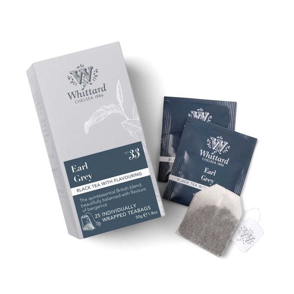 Trà Whittard Earl Grey Black Tea With Flavouring 25 Individually Wrapped Teabags (Classic), hộp giấy 50g (25 túi lọc/hộp)