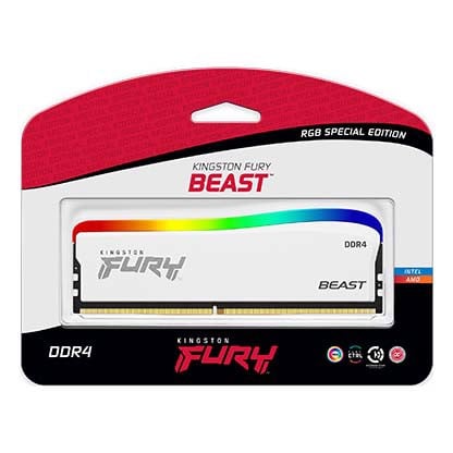  Ram Desktop/PC Kingston DDR4 3600MHz 16GB (1x16GB) Fury Beast White RGB SE (KF36C18BWA/16) 