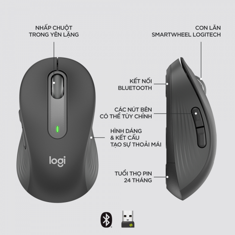  Chuột máy tính Logitech Signature M650 (Không dây - Kết nối USB, Bluetooth) 