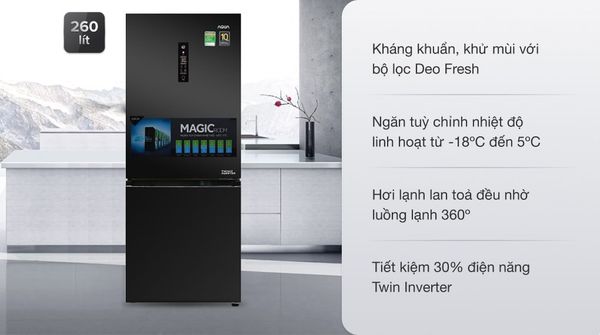 Tủ lạnh Aqua Inverter 260 lít AQR-I298EB BS