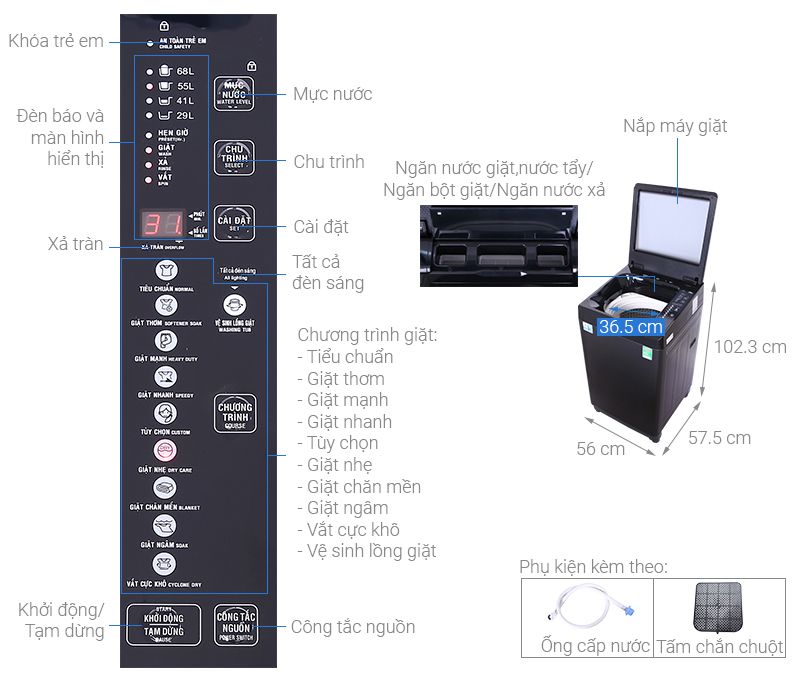 Máy giặt Aqua 10 KG AQW-F100GT.BK