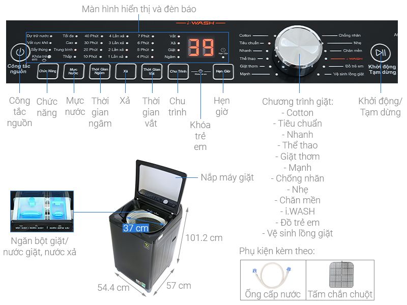 Máy giặt Aqua 10 KG AQW-DR101GT BK