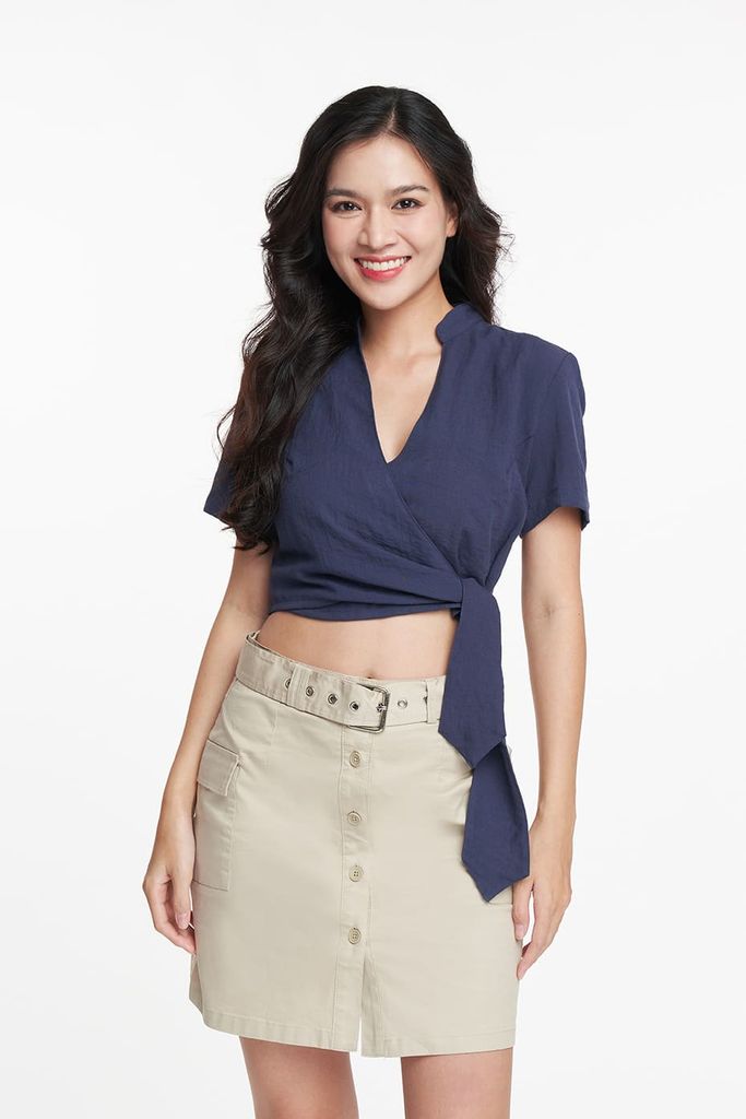 Áo croptop linen Nữ tay ngắn N&M 2104070