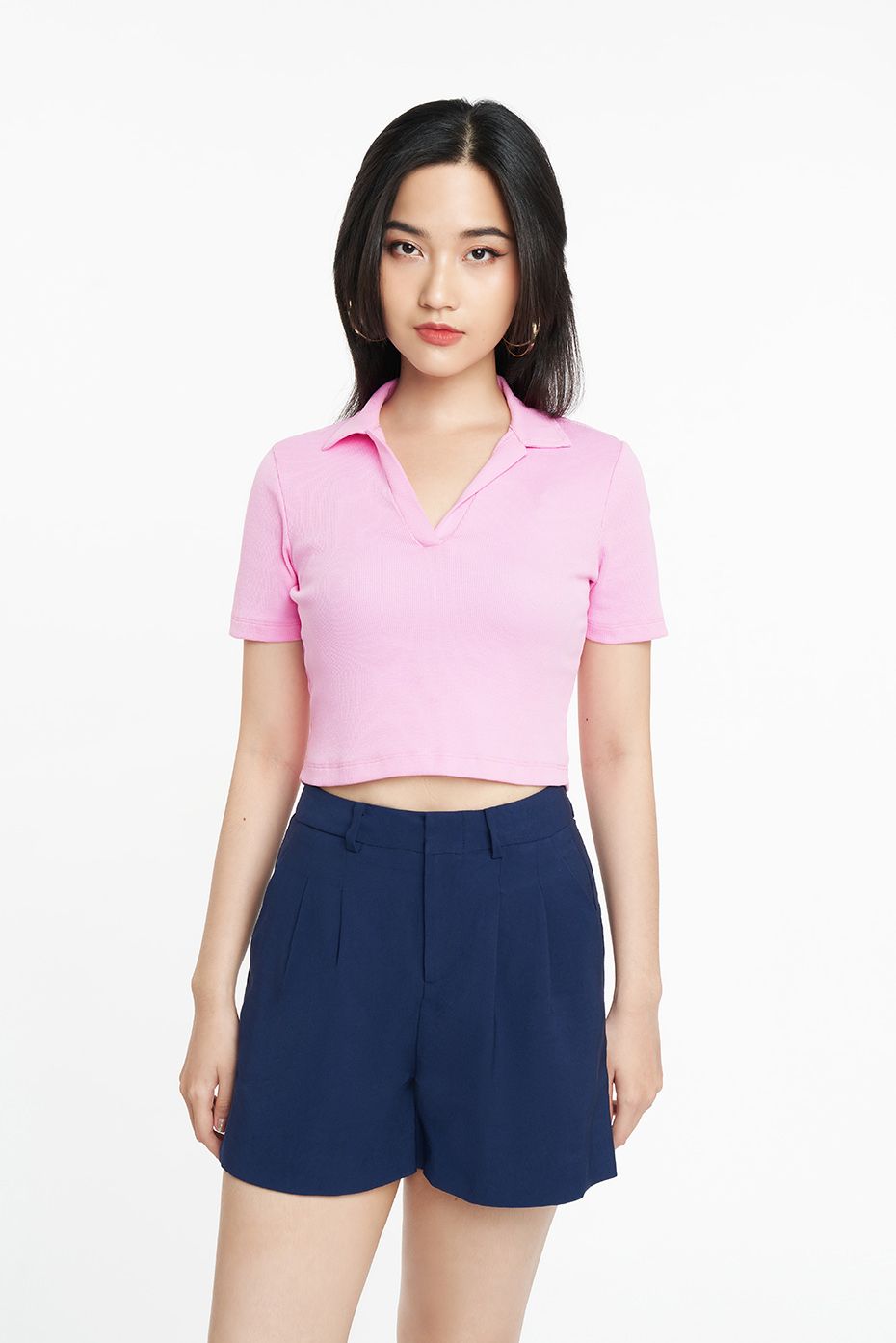 Áo croptop Nữ cổ sơ mi cotton Rib SWEET SIXTEEN 2206011