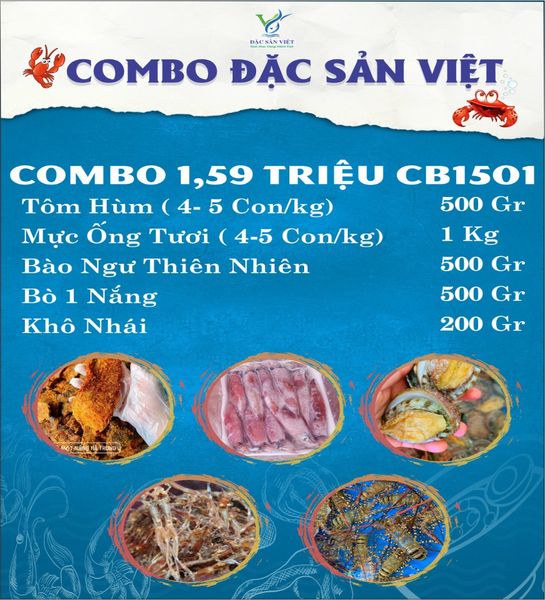  COMBO Hải Sản (Tôm Hùm + Bò 1 Nắng + Bào Ngư Thiên Nhiên + Khô Nhái + Mực Ống Tươi) 