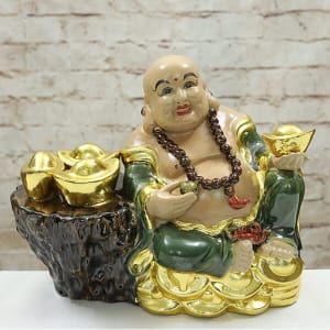  Tượng Phật Di Lặc Ngồi H26cm Dát Vàng QTV020 