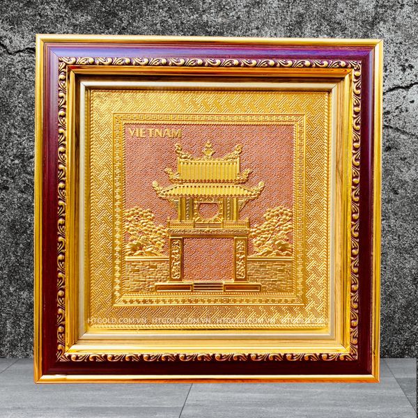 TRANH ĐỒNG KHUÊ VĂN CÁC, MẠ VÀNG 24K <br>(Kích thước 30cm x 30cm)