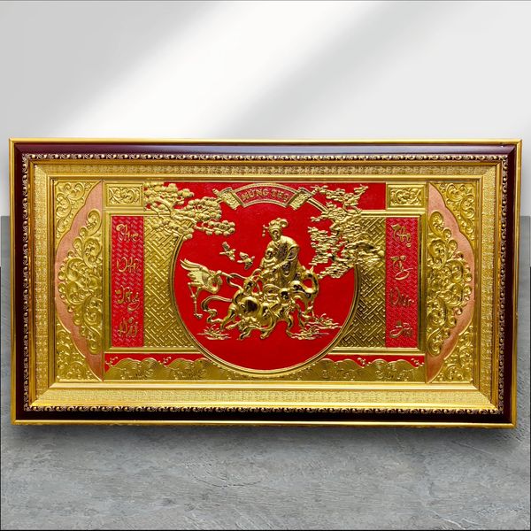 TRANH ĐỒNG MỪNG THỌ CỤ BÀ, DÁT VÀNG (Kích thước 38cm x 68cm)