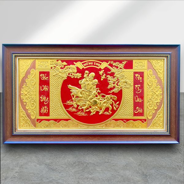 TRANH ĐỒNG MỪNG THỌ CỤ ÔNG, DÁT VÀNG (Kích thước 40cm x 70cm)