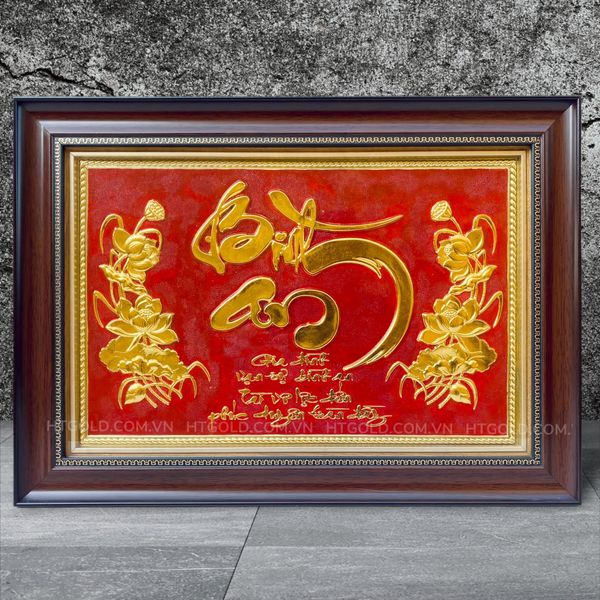 TRANH ĐỒNG CHỮ BÌNH AN, DÁT VÀNG (Kích thước 38cm x 54cm)...