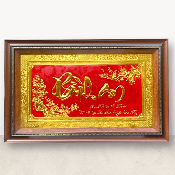 TRANH ĐỒNG CHỮ BÌNH AN, DÁT VÀNG <br> (Kích thước 50cm x 80cm)