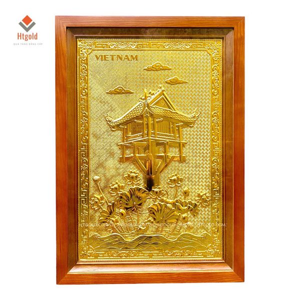 TRANH CHÙA MỘT CỘT - MẠ VÀNG 24K (Kích thước 48cm x 68cm)