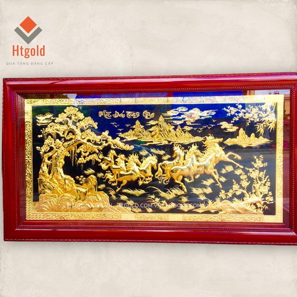 TRANH ĐỒNG MÃ ĐÁO THÀNH CÔNG, MẠ VÀNG 24K, KHUNG GỖ HƯƠNG (Kích thước 127cm x 231cm)