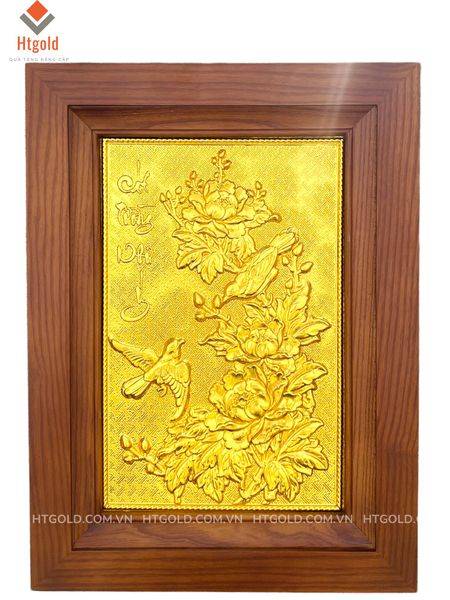 TRANH HOA CÁT TƯỜNG NHƯ Ý BẰNG ĐỒNG, DÁT VÀNG 24K (KT 28cm x 38cm).