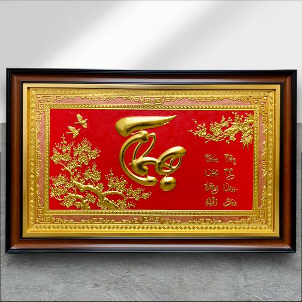 TRANH ĐỒNG CHỮ THỌ THƯ PHÁP DÁT VÀNG (Kích thước 68cm x 107 cm)