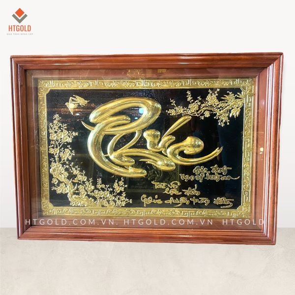 TRANH ĐỒNG CHỮ PHÚC THƯ PHÁP MẠ VÀNG 24K (Kích thước 48cm x 68cm)