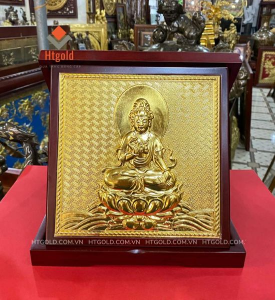 TRANH ĐỒNG QUAN ÂM BỒ TÁT MẠ VÀNG 24K (24cm x 24cm) - QUÀ TẶNG TRANH VÀNG