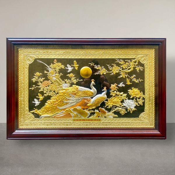 TRANH HOA KHAI PHÚ QUÝ - THIẾP ĐIỂM VÀNG BẠC (Kích thước 68cm x 107cm)