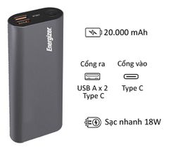 Pin sạc dự phòng Energizer 20,000mAh - UE20028PQ