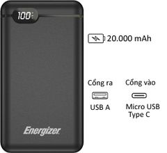 Pin dự phòng Energizer 20000 mAh UE20003CBK