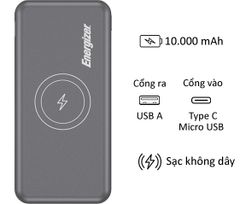 Pin Sạc dự phòng Energizer 10.000mAh Tích hợp sạc không dây 10W QE10007PQ