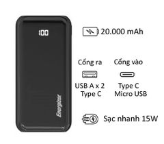 Pin dự phòng Energizer 20000mAh UE20011C