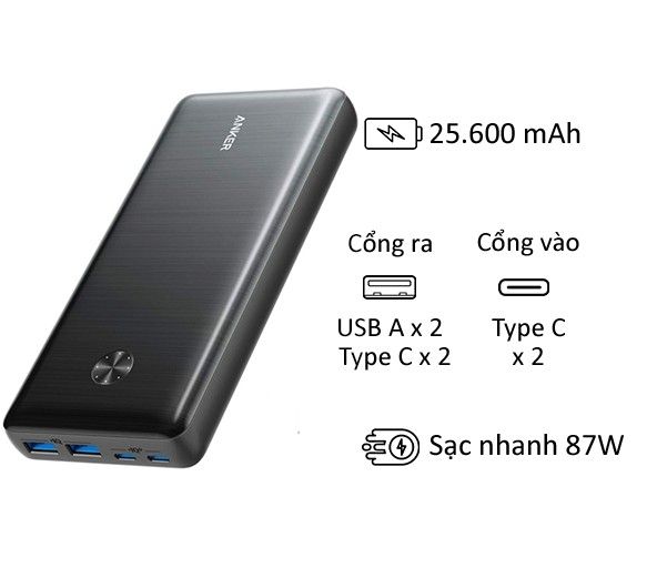 Pin sạc dự phòng Anker Power 3 A1291 87W PD 25.600 mAh