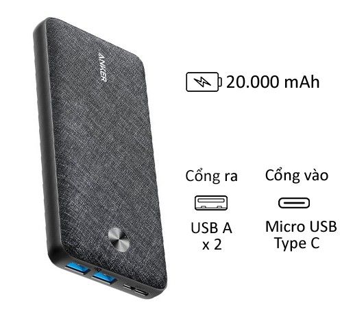 Pin sạc dự phòng Anker Power 3 20000mAh B2B A1268