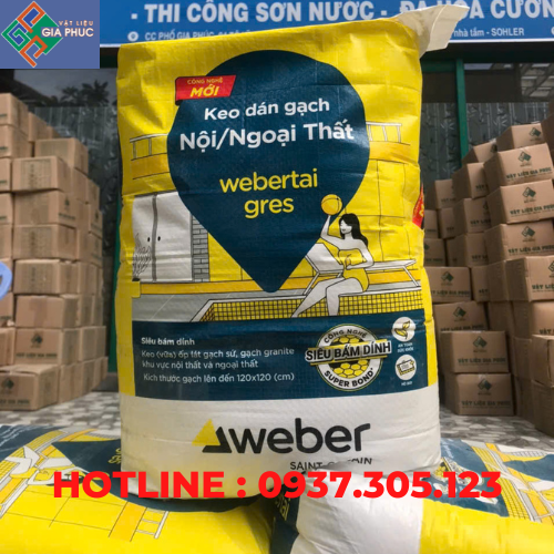 KEO DÁN GẠCH WEBER TAI GRES TRẮNG 20KG (NỘI & NGOẠI THẤT CÓ MÁI CHE, KHỔ GẠCH 80*80, 60*120)