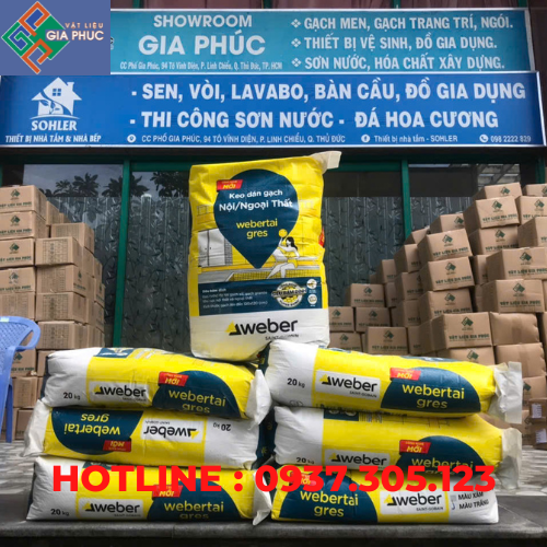 KEO DÁN GẠCH WEBER TAI GRES TRẮNG 20KG (NỘI & NGOẠI THẤT CÓ MÁI CHE, KHỔ GẠCH 80*80, 60*120)