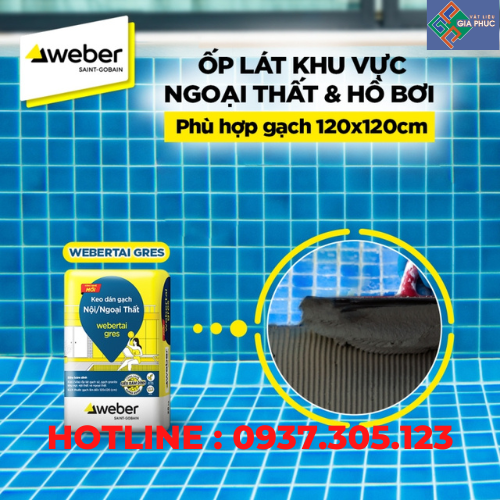 KEO DÁN GẠCH WEBER TAI GRES TRẮNG 20KG (NỘI & NGOẠI THẤT CÓ MÁI CHE, KHỔ GẠCH 80*80, 60*120)