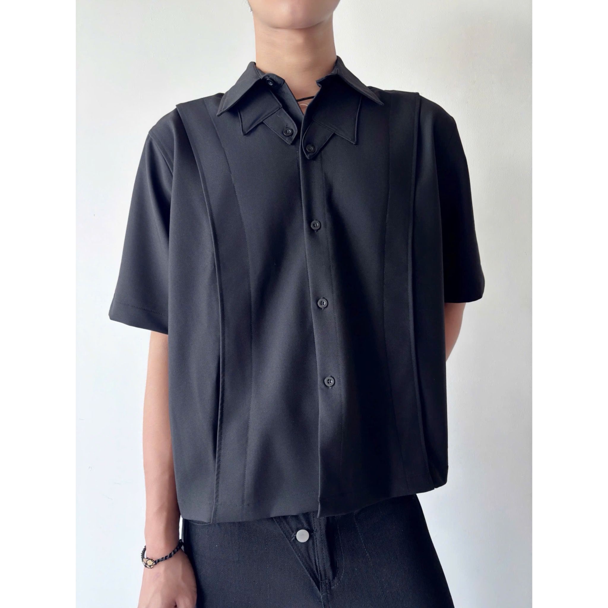 Double Collared Shirt - Black