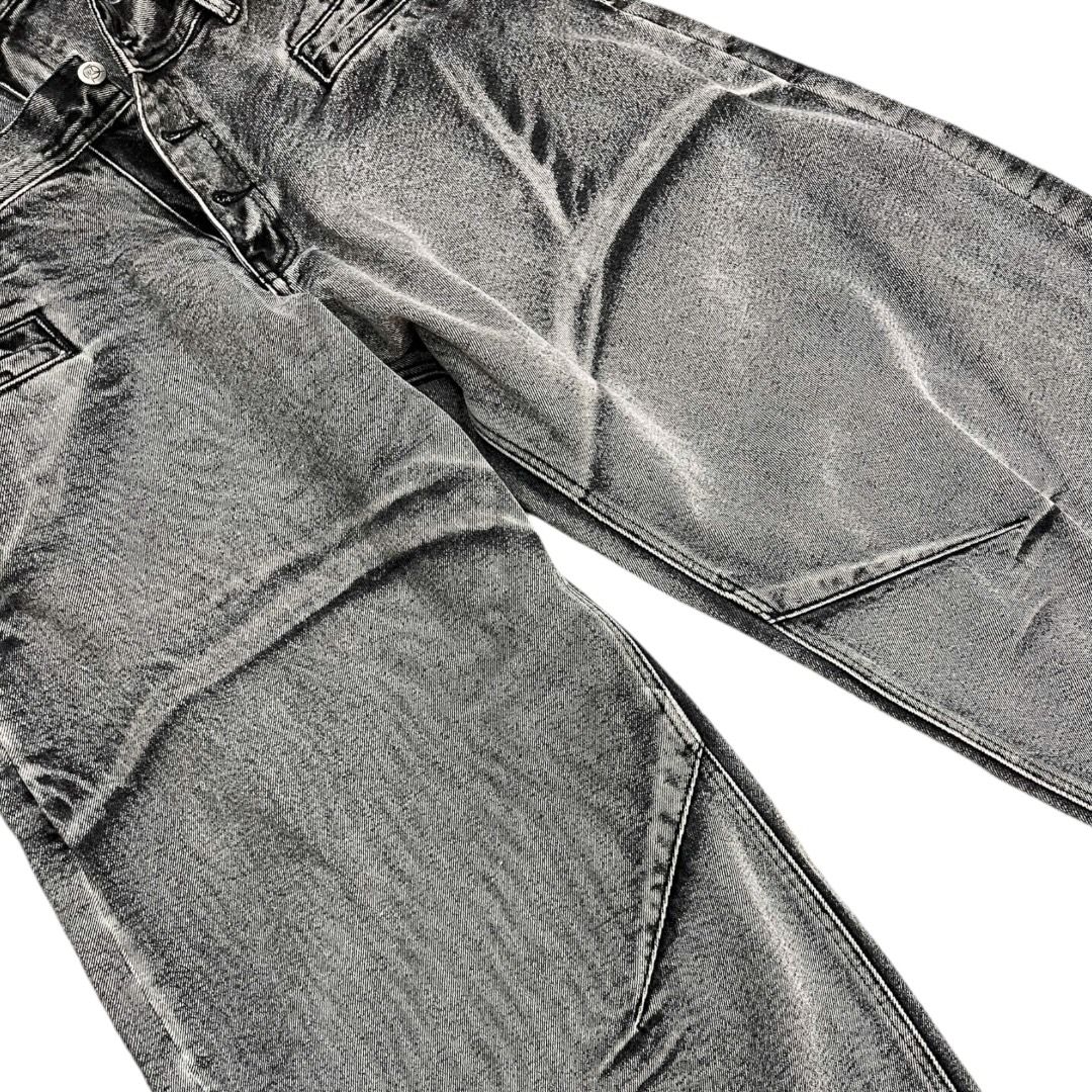 Double Waist Washed Jeans - Stone Gray