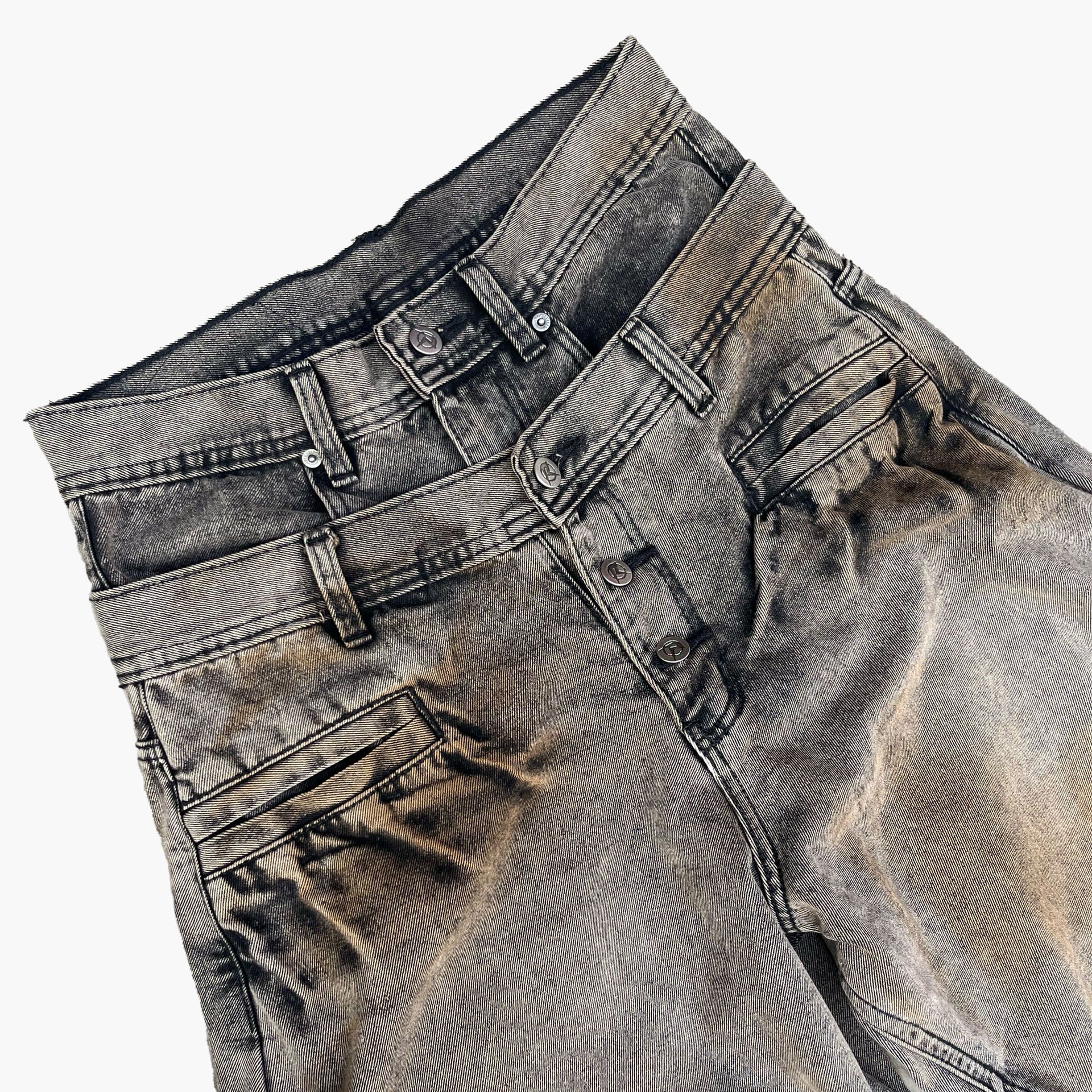 Double Waist Washed Jeans - Brown