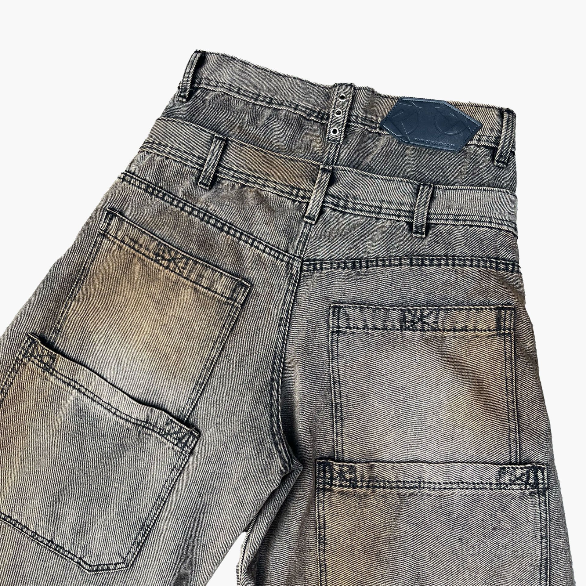 Double Waist Washed Jeans - Brown