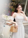 Váy 2 dây dáng dài nhún eo tay bồng mặc đi chơi đi biển Charme 403037