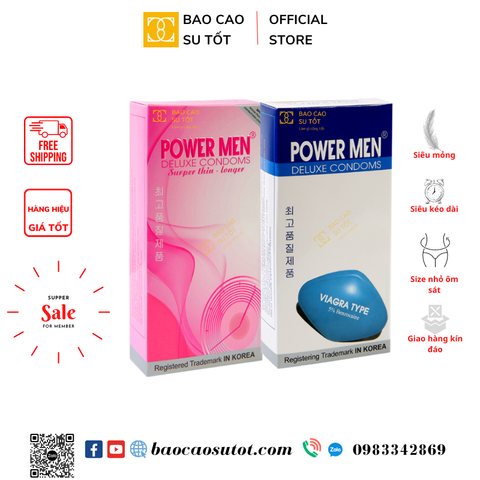 Combo 2 hộp bao cao su siêu mỏng Powermen siêu mỏng kéo dài quan hệ 12 chiếc