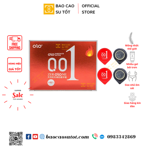 Bao Cao Su Olo 00.1 Mỏng Nhất Thế Giới - Hộp 10 cái phiên bản ấm