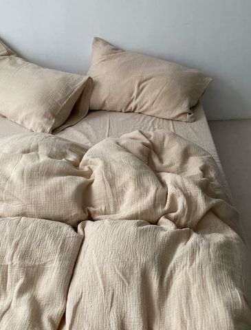 Chăn ga gối chất liệu thô đũi dập nhăn