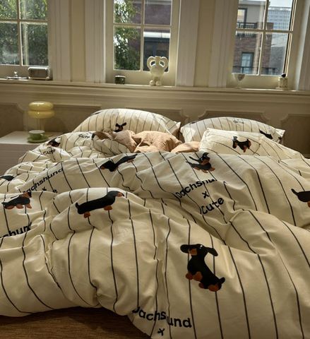 Chăn ga gối cotton 100% họa tiết chó Bichon Frisé