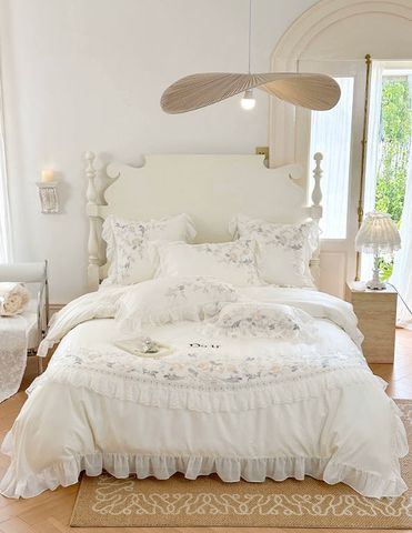 Chăn ga gối Pure cotton, riềm ren kiểu dáng princess